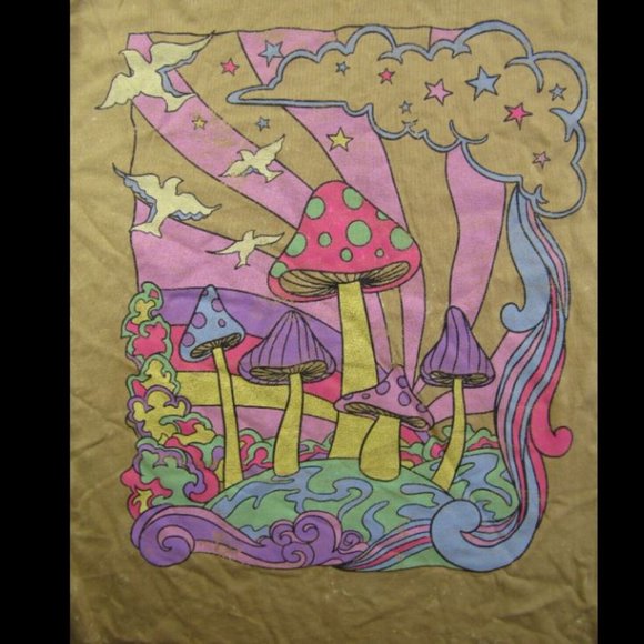 American Highway Adult Psychedelic Mushroom Distressed Graphic T Shirt - Picture 2 of 4